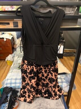 Enfocus Studio Black Dress with Blush Pink Floral Velvet Skirt